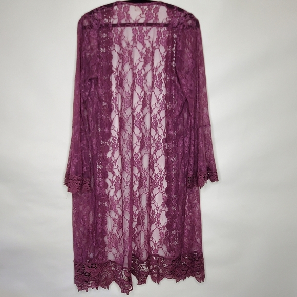 Full Circle Trends Lace Embroidered Duster Size L Sheer Long Cardigan Festival - Picture 8 of 15